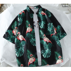 Vintage Style Green And Coconut Tree Printing Men's Short Sleeve Shirt