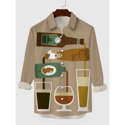 Hand Drawn All Kinds Of Bottles And Cups Printing Men's Long Sleeve Shirt