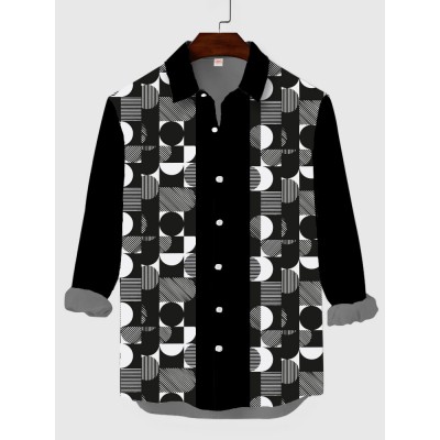 Plaid Series Mid-Century Black Check Printing Men's Long Sleeve Shirt