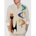 Mid Century Modern Style Abstract Geometric Pattern And Black Cat Printing Men's Long Sleeve Shirt