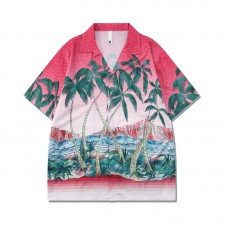 Hawaiian Summer Beach Style Coconut Trees Printing Men's Short Sleeve Shirt