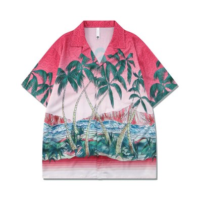 Hawaiian Summer Beach Style Coconut Trees Printing Men's Short Sleeve Shirt