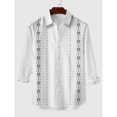 White Geometric Fashion Printing Men's Long Sleeve Shirt