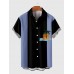 Beach and Coconut Tree Printing Black and ShadeBlue Stitching Men's Short Sleeve Shirt